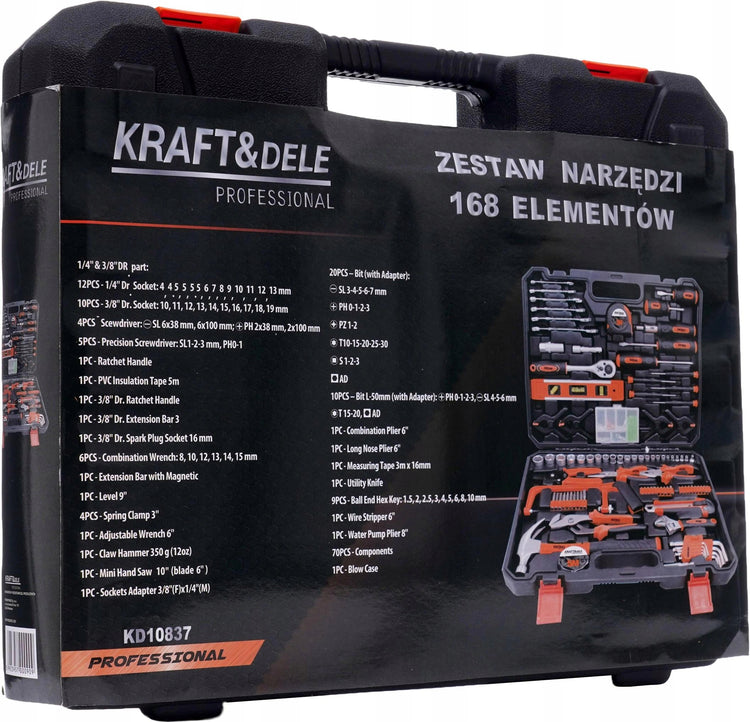 Įrankių rinkinys lagamine „Kraft&Dele KD10837“, 168 dalių