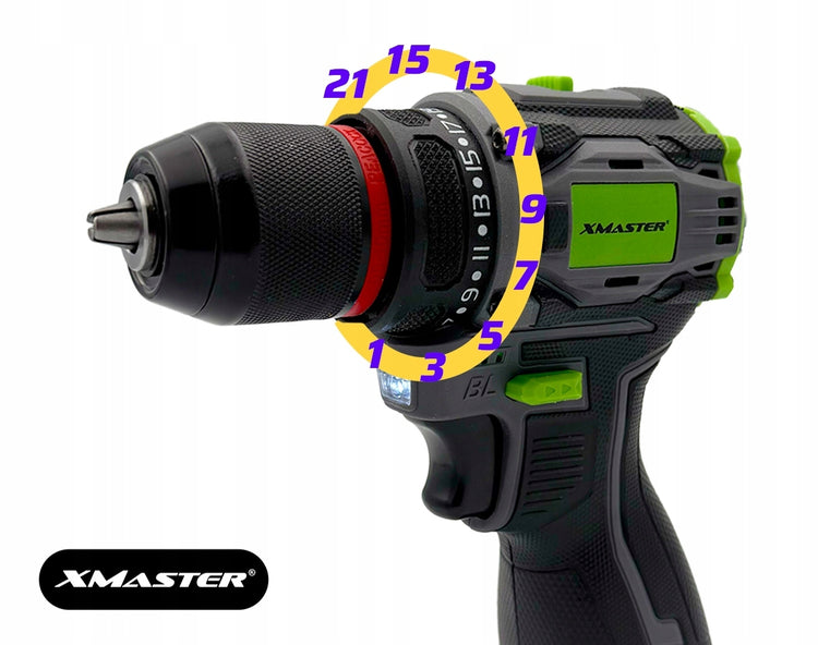 Bešepetėlinis gręžtuvas-suktuvas „XMaster“, 16,8 V, 2 akumuliatoriai, lagamine