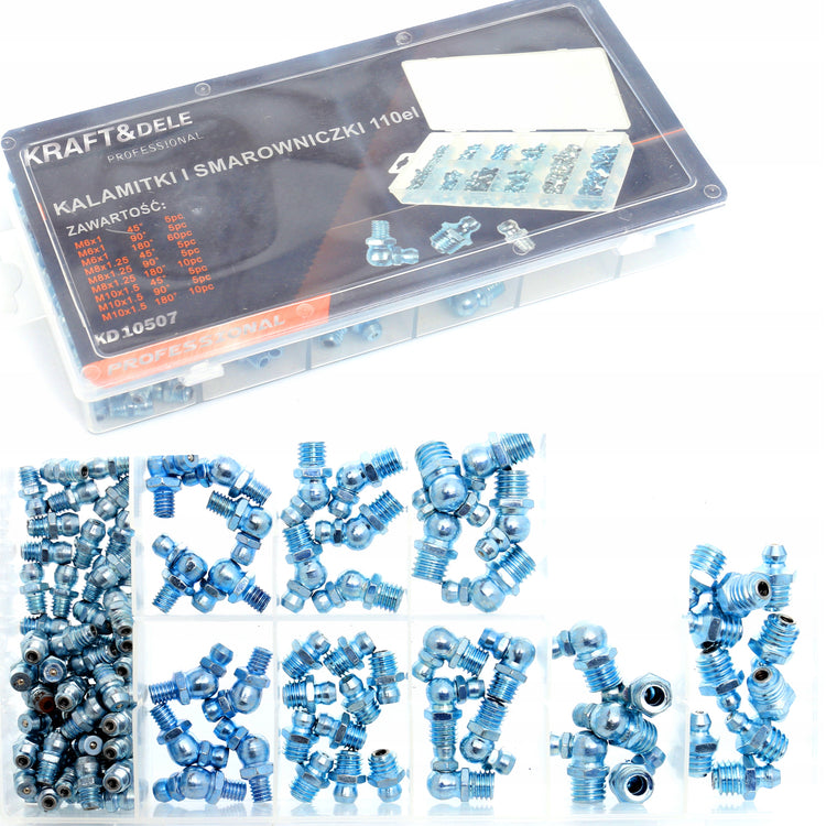 Tepalinių ir tepimo antgalių rinkinys „Kraft&Dele KD10507“, M6/M8/M10, 110 vnt.