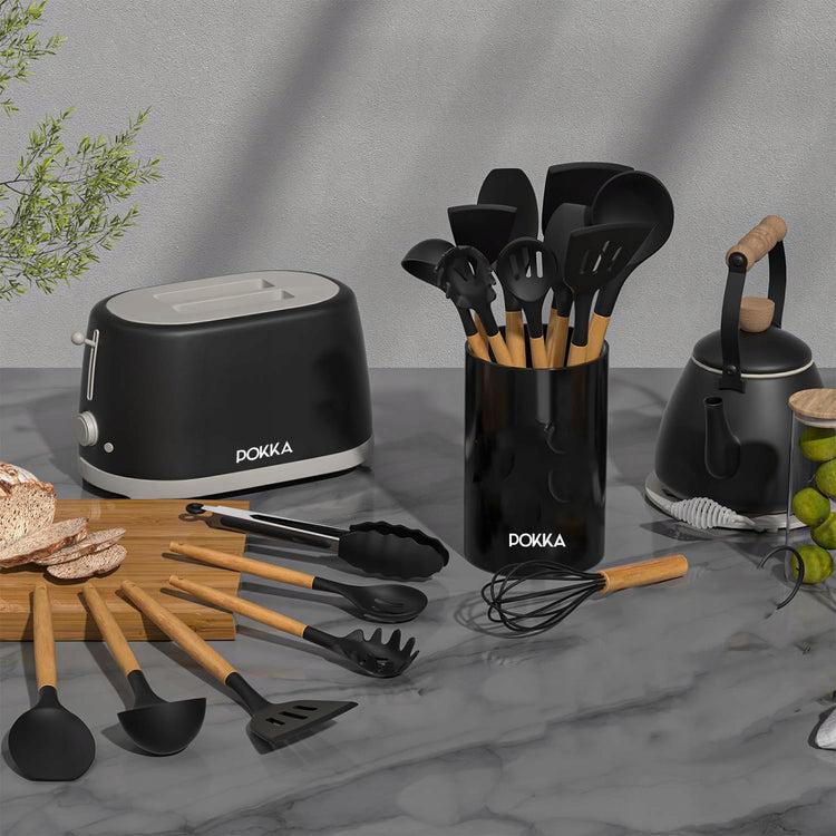 Silikoninių virtuvės įrankių rinkinys „Pokka Exclusive“, 12 vnt., juodas