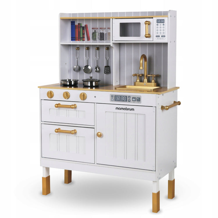 Medinė vaikiška virtuvėlė su priedais „Mamabrum MAM170“, balta, 100 cm