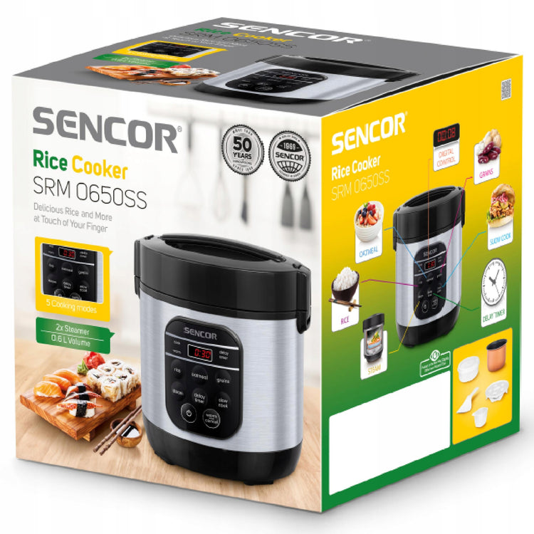 Ryžių viryklė „Sencor SRM 0650SS“, 0,6 l, 350 W, sidabrinė