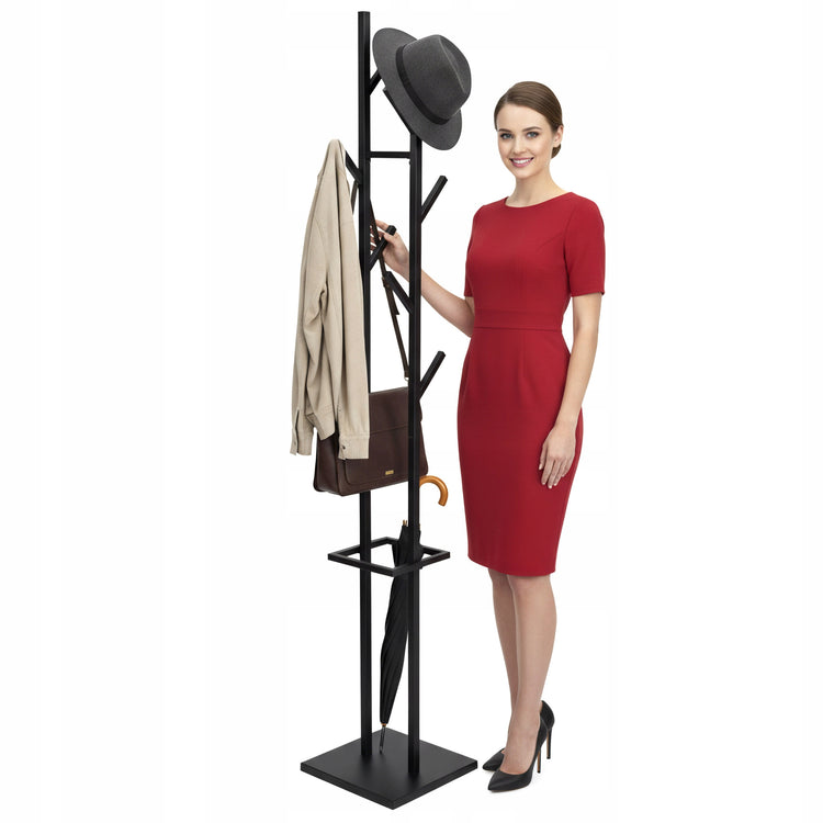Metalinė pastatoma drabužių kabykla su 8 kabliais „Gockowiak“, 175 cm, juoda