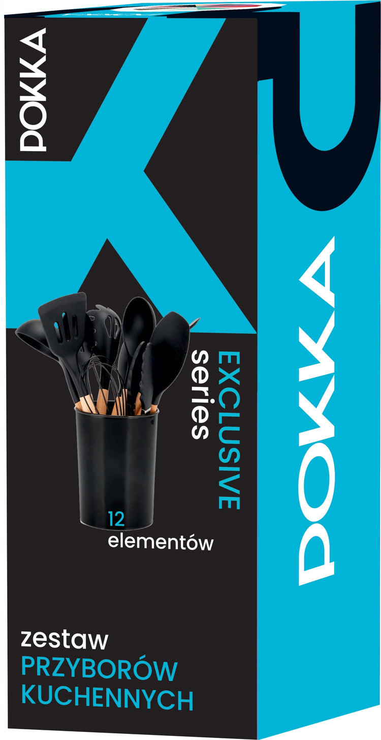 Silikoninių virtuvės įrankių rinkinys „Pokka Exclusive“, 12 vnt., juodas