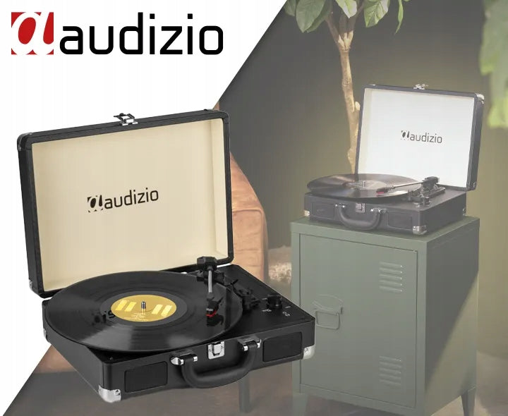 Plokštelių grotuvas lagamine su stereo garsiakalbiais „Audizio“, juodas