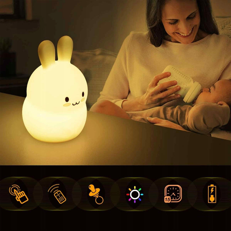 Silikoninis naktinis šviestuvas-zuikutis su RGB ir pultu – nuotrauka 2