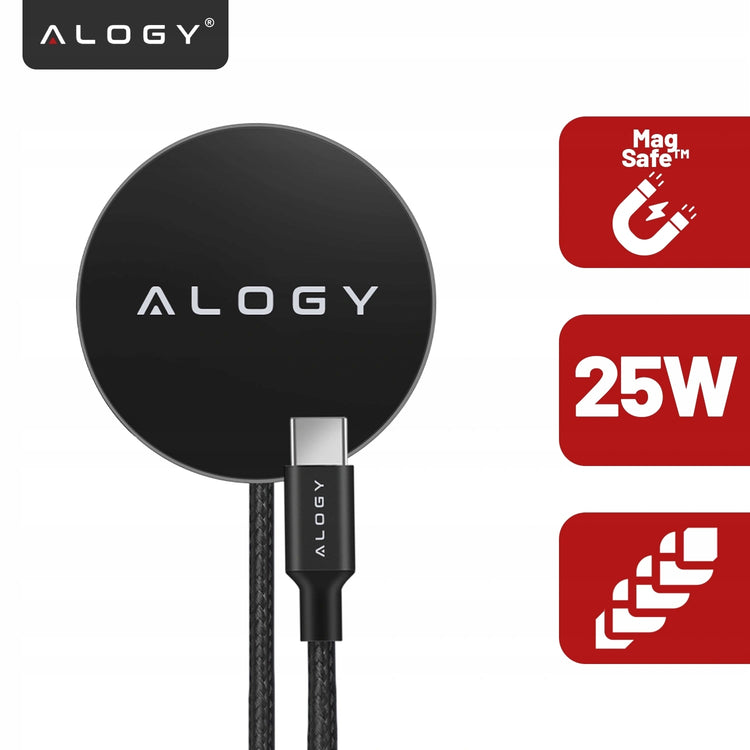 Magnetinis indukcinis kroviklis „Alogy PowerCharge“ Qi2.2, 25 W, su nailoniniu laidu