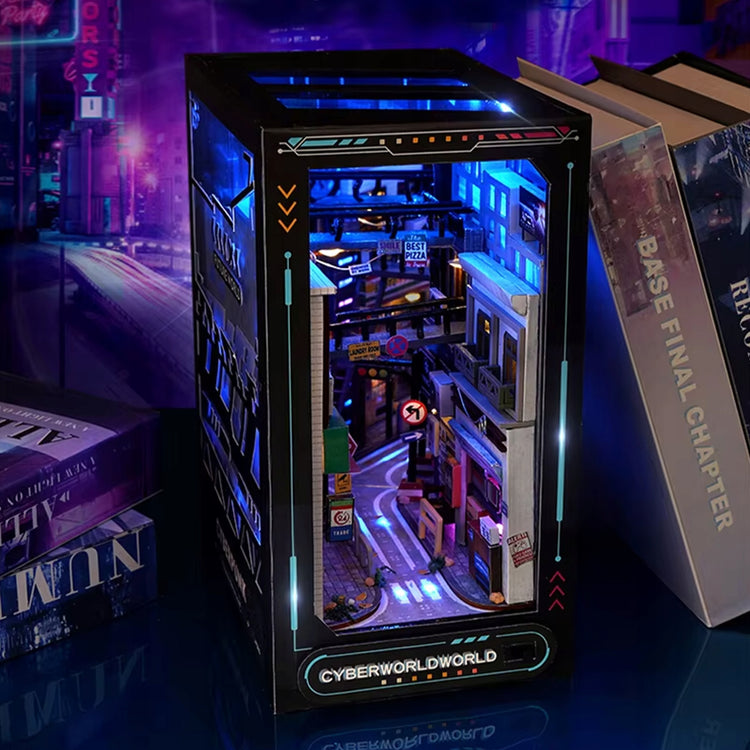 Medinis 3D miniatiūros modelis „Cyberpunk“ su LED, 200 dalių