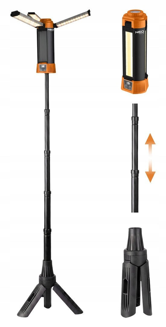 Akumuliatorinis LED darbo prožektorius su stovu „Neo Tools 99-137“, 3000 lm, 1,17 m