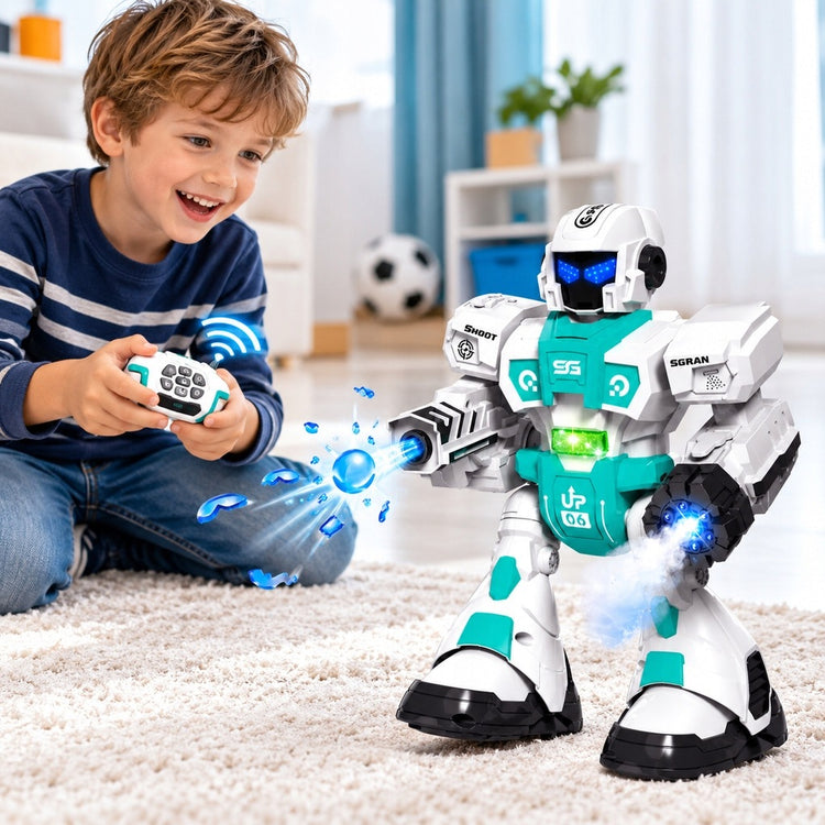 Valdomas robotas „HollaKids“, šaudantis kamuoliukais, su garais