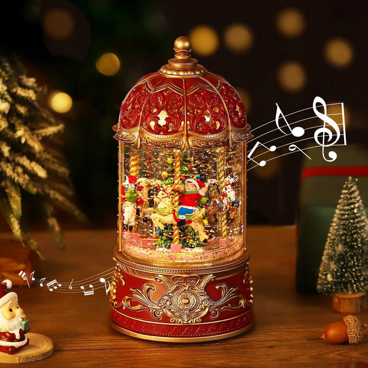 Kalėdinis žibintas-muzikinė dėžutė su Kalėdų seneliu ir LED, 21,5 cm