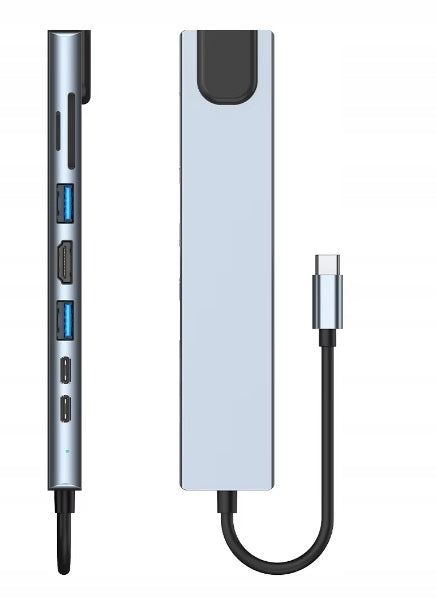 USB-C šakotuvas „Mobes“ 8 in 1: HDMI 4K, 2× USB, SD, RJ-45