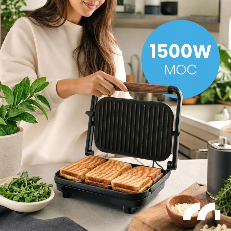 Kontaktinis grilis-sumuštinių keptuvė panini, 1500 W, nepridegančios plokštės – nuotrauka 2