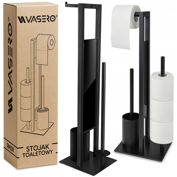 Metalinis WC šepečio ir tualetinio popieriaus stovas „Vasero“, juodas