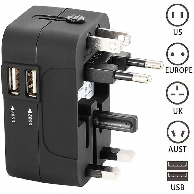 Kelioninis adapteris „Renew Force“ su 2 USB lizdais, EU / UK / US / AUS