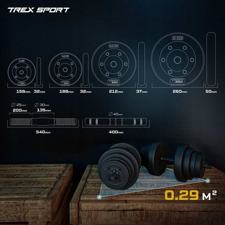 Reguliuojamų hantelių rinkinys „Trex Sport“ su grifu, 2 × 20 kg (40 kg)