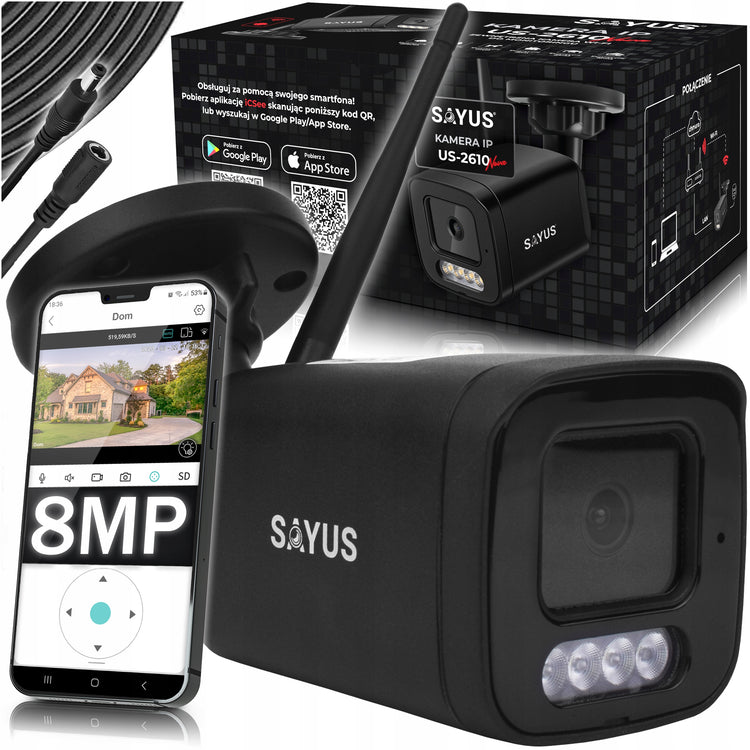 Lauko Wi-Fi stebėjimo kamera „Sayus US-2610 Nova“, 8 MP, 4K, metalinis korpusas