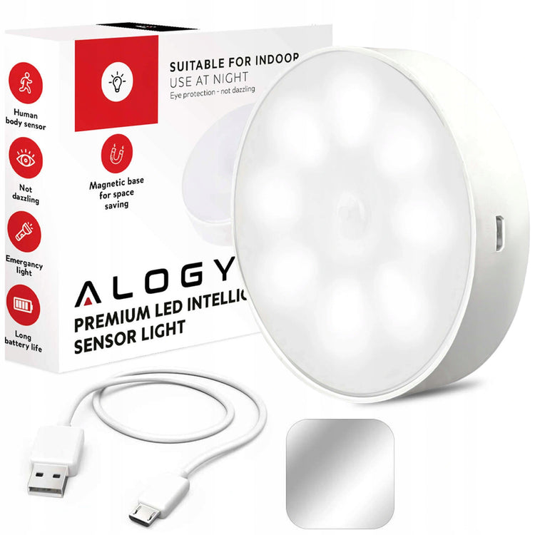 LED naktinis šviestuvas su PIR judesio jutikliu „Alogy“, 8 LED, USB