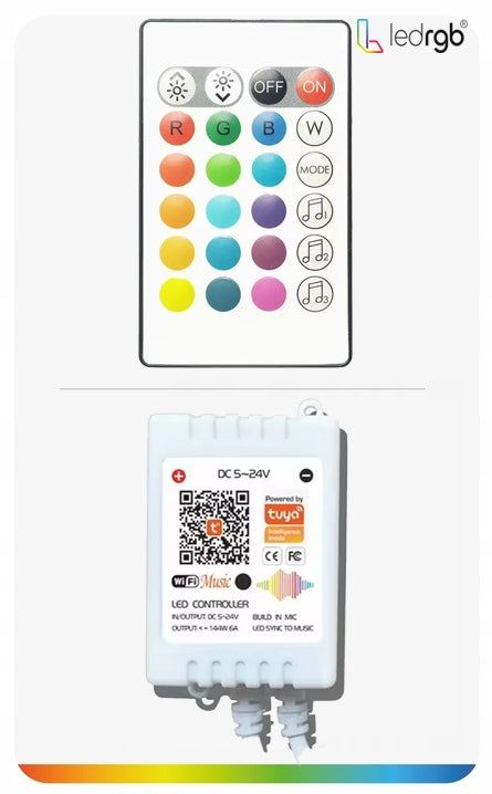 RGB LED neoninė juosta 5 m su Wi-Fi (Tuya), pultu ir maitinimo šaltiniu, IP67
