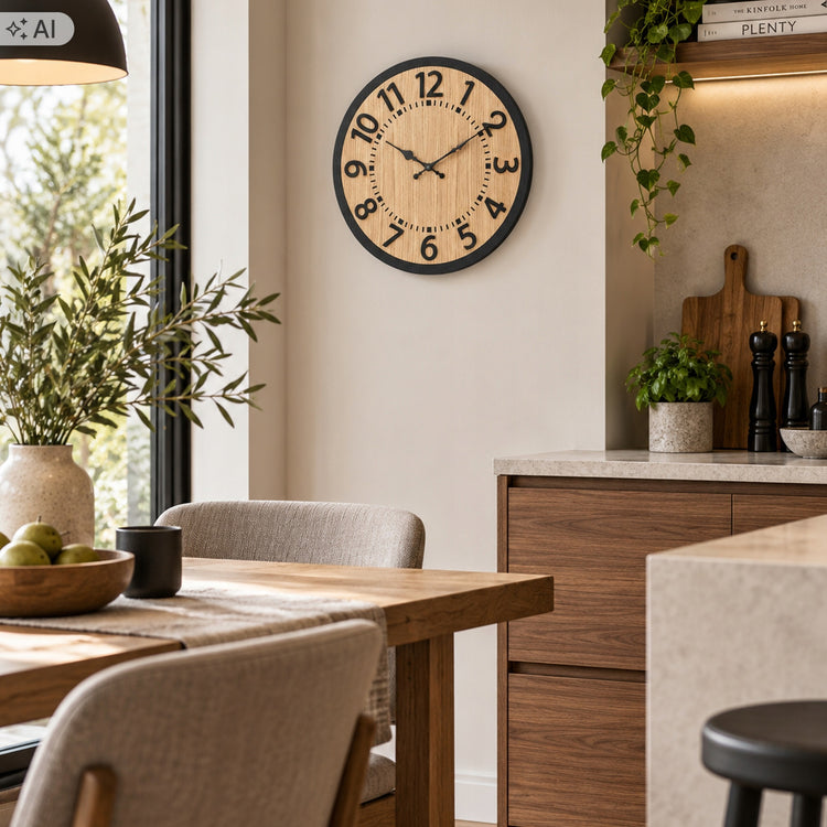 Ąžuolinis sieninis laikrodis „ModernClock Berlin“, tylus, Ø 33 cm