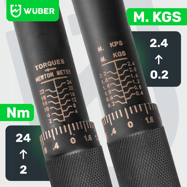 Dinamometrinis raktas „Wuber“ 1/4" 2–24 Nm su dėklu, ISO 6789