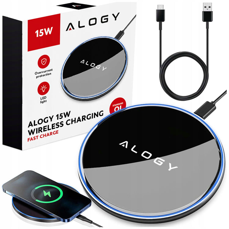 Itin plonas indukcinis kroviklis „Alogy SlimCharge“ 15 W, Qi, su USB-C laidu