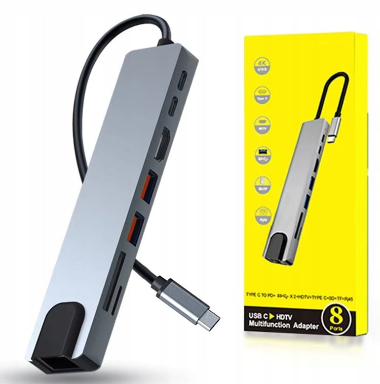 USB-C šakotuvas „Mobes“ 8 in 1: HDMI 4K, 2× USB, SD, RJ-45