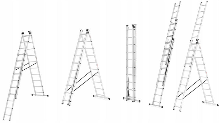 Daugiafunkcės aliuminės kopėčios 5in1 laiptams „Higher“ 3×10, 7,55 m, 150 kg