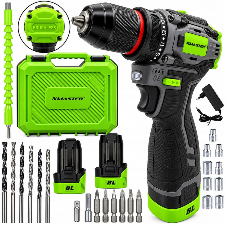 Bešepetėlinis gręžtuvas-suktuvas „XMaster“, 16,8 V, 2 akumuliatoriai, lagamine