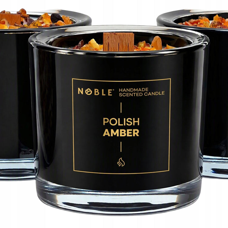 Kvapioji sojų vaško žvakė su gintaru „Noble Polish Amber“, juoda