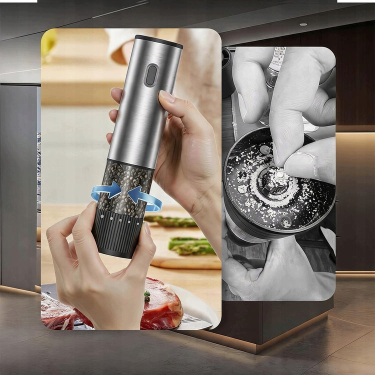 Elektrinių įkraunamų druskos ir pipirų malūnėlių rinkinys USB, 5 malimo režimai, 2 vnt.
