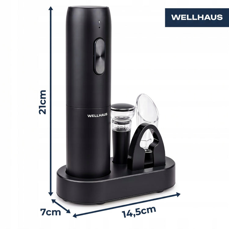Elektrinis vyno kamščiatraukis „Wellhaus“ su įkrovimo stoteliu, USB-C