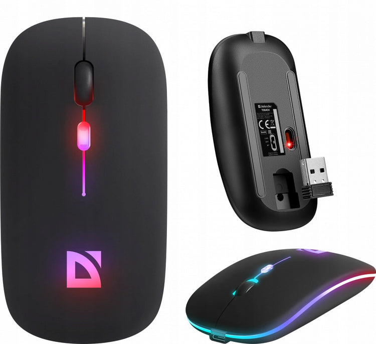 Plona tyli belaidė pelė „Defender Touch MM-997“ su Bluetooth, įkraunama, RGB