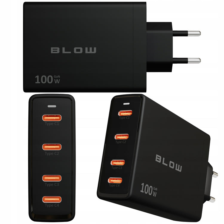 GaN tinklo įkroviklis „Blow“ 100 W, 4 × USB-C, PD / QC