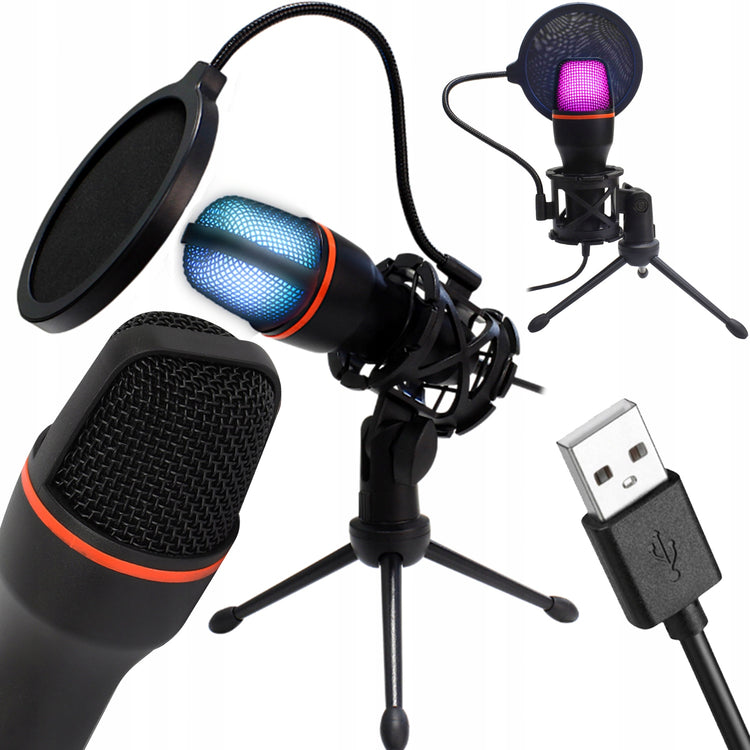 Studijinis kondensatorinis USB mikrofonas „Renew Force“ su pop filtru