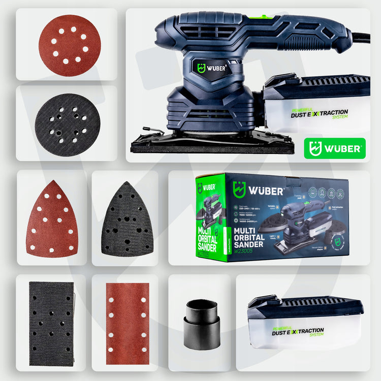Ekscentrinis šlifuoklis 300 W, 125 mm, su greičio reguliavimu ir 3 padais