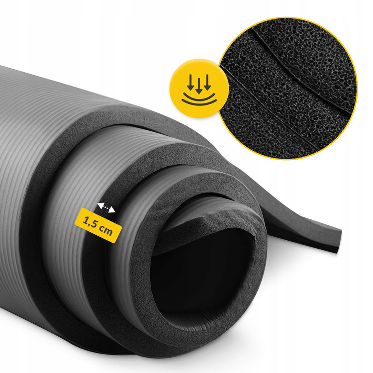 NBR jogos ir mankštos kilimėlis su nešiojimo diržu, 180 × 60 × 1,5 cm – nuotrauka 3