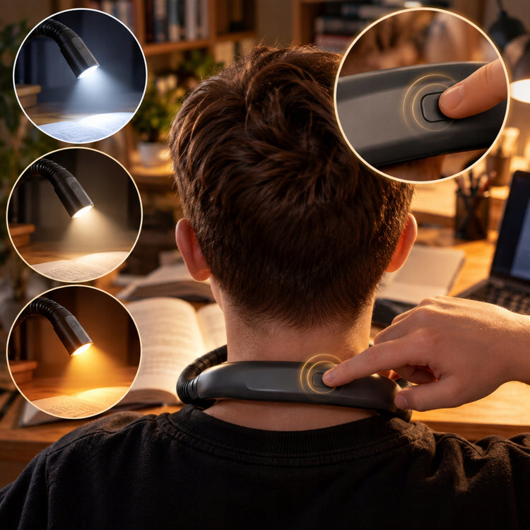 Ant kaklo dedama LED skaitymo lemputė „Galaxia“, USB-C, 3 šviesos spalvos