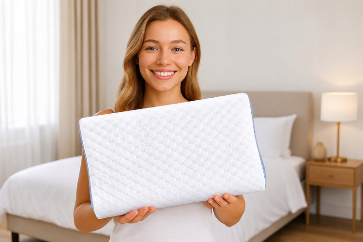 Žema ortopedinė pagalvė miegoti ant šono, profiliuota, memory foam