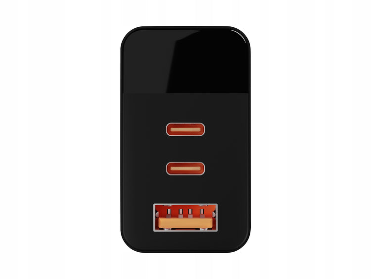 GaN tinklo įkroviklis „Blow“ 65 W su vatmetru, USB-A + 2 × USB-C, juodas