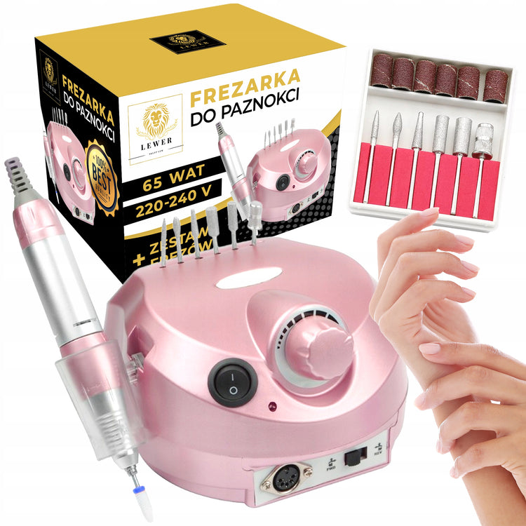 Nagų freza manikiūrui ir pedikiūrui DM-202, 65 W, su antgalių rinkiniu, rožinė