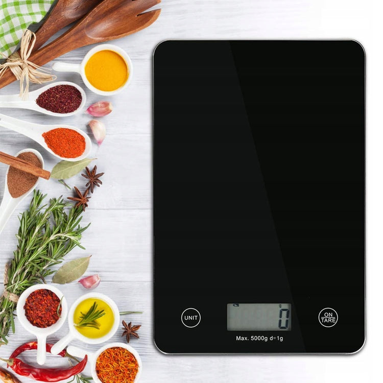 Stiklinės virtuvinės svarstyklės „Arsa Go“, juodos, 5 kg / 1 g