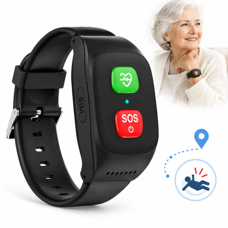 4G GPS laikrodis senjorams su SOS mygtuku ir pokalbiais, IP67, juodas