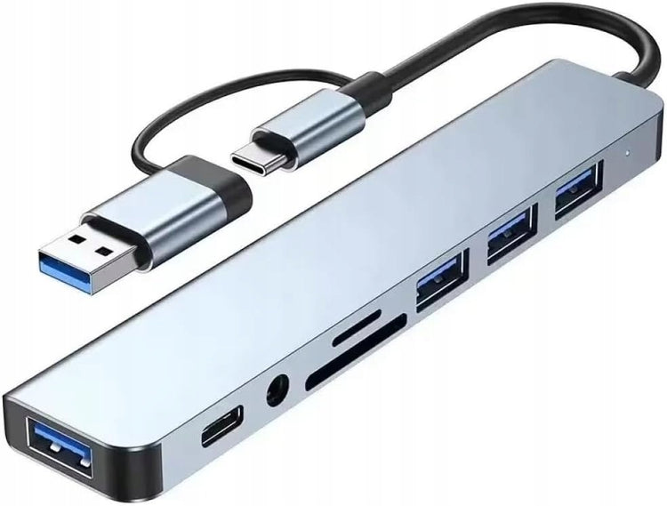 USB-C šakotuvas „Eurolook“ 8 in 1: USB 3.0, SD skaitytuvas ir garso jungtis