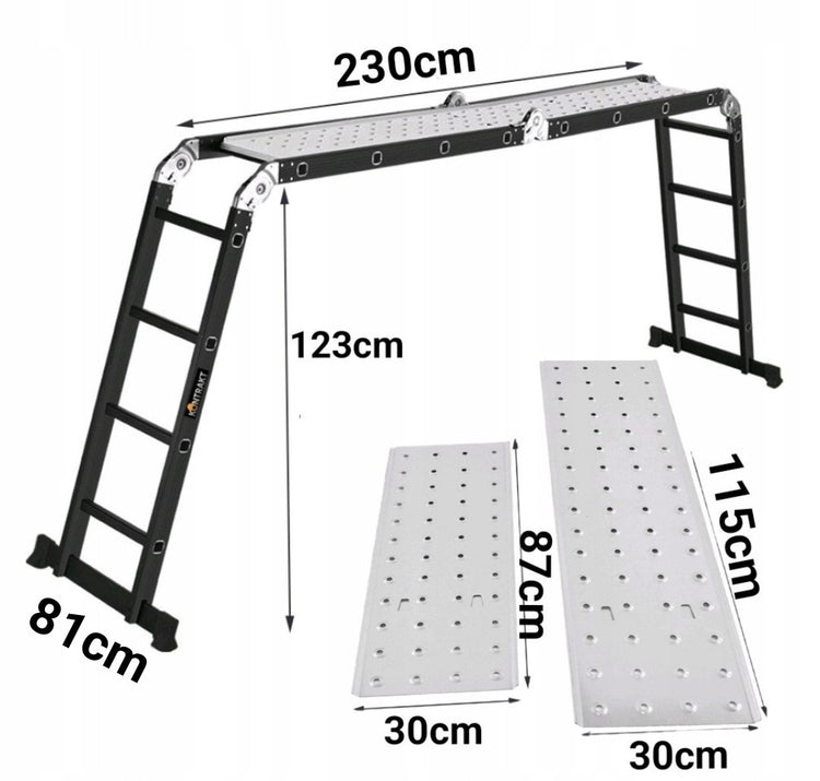 Daugiafunkcės aliuminės kopėčios su platforma „Kontrakt“ 4×4, 5,6 m, 150 kg