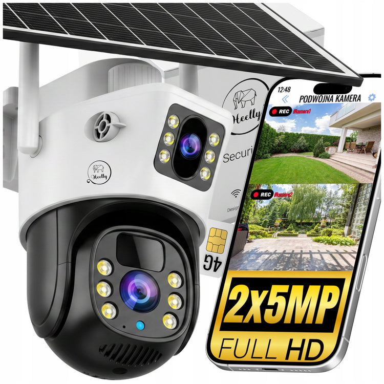 Dviguba saulės 4G lauko kamera „Heelly“ 2in1, 2×5 MP, pasukama, balta