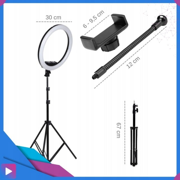 Žiedinė LED lempa „Asato“ 30 cm su stovu ir pultu