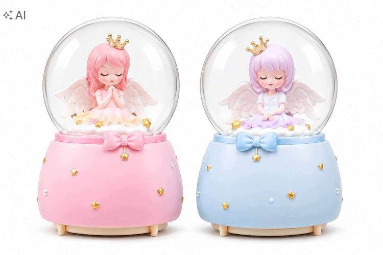 Krištolinis sniego rutulys-muzikinė dėžutė su angelu, 15 cm