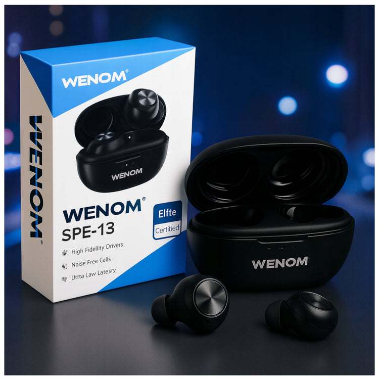 Sportinės belaidės ausinės „Wenom SPE-13“ su triukšmo slopinimu, Bluetooth 5.3, juodos