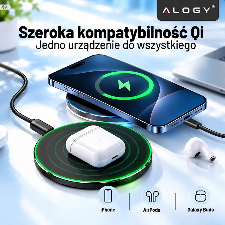 Itin plonas indukcinis kroviklis „Alogy SlimCharge“ 15 W, Qi, su USB-C laidu